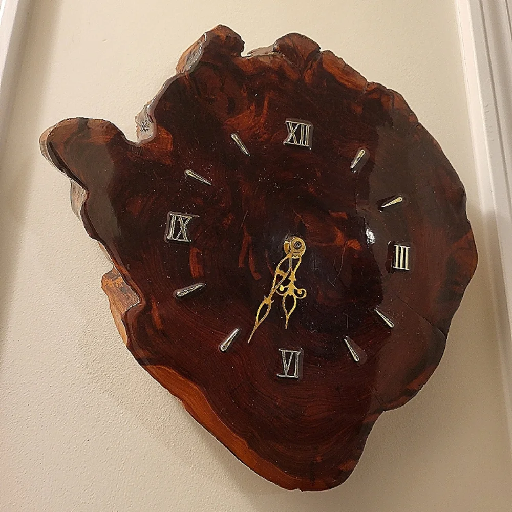 Vintage Natural Live Edge Wood Slab Wall Clock Handcrafted Works